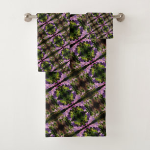 Purple Clematis Flowers Abstract Pattern     Bath Towel Set
