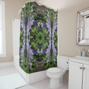 Purple Clematis Flowers Mirror Abstract Shower Curtain