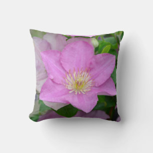 Purple clematis flowers throw pillow