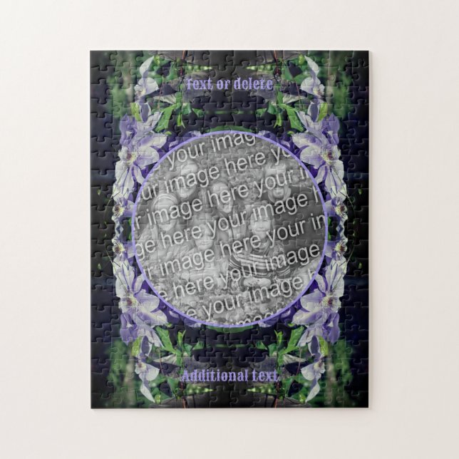 Purple Clematis On Fence Frame Add Your Photo Jigsaw Puzzle (Vertical)