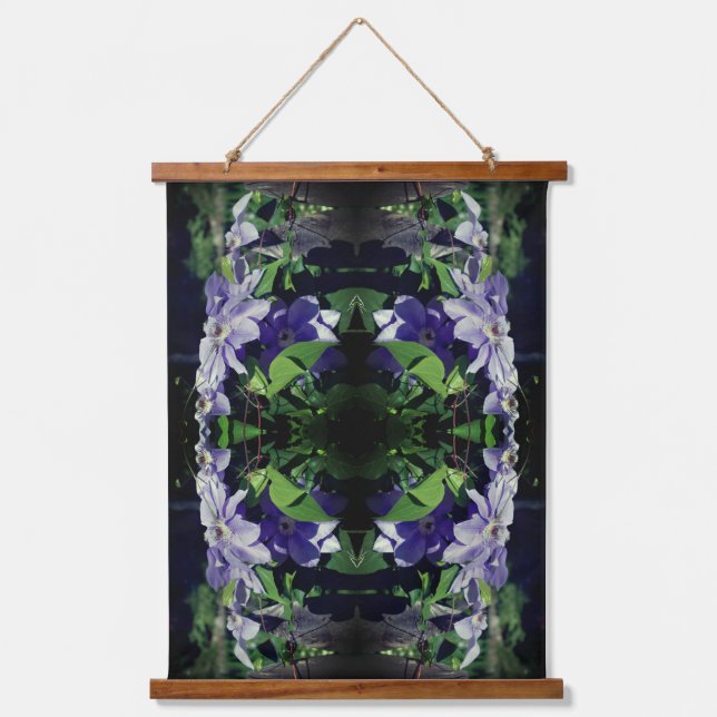 Purple Clematis On Fence In Sunlight Abstract Hanging Tapestry (Front)