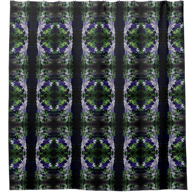 Purple Clematis On Fence In Sunlight Pattern Shower Curtain (Front)