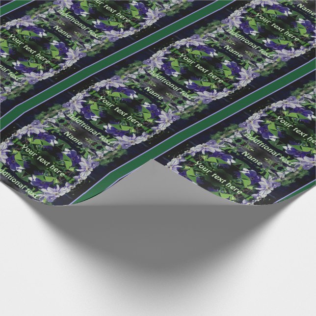 Purple Clematis On Fence In Sunlight Personalised Wrapping Paper (Corner)
