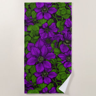 Purple Clematis vine Beach Towel
