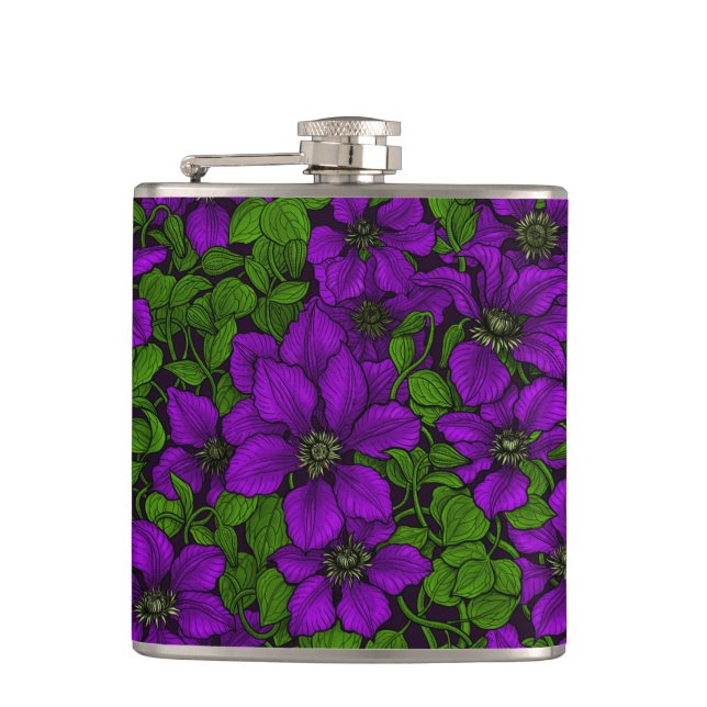 Purple Clematis vine Hip Flask (Front)