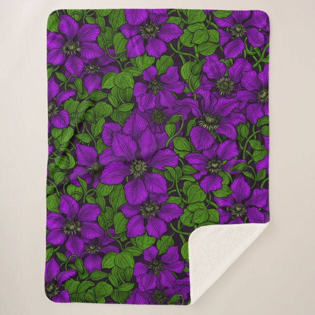 Purple Clematis vine Sherpa Blanket (Front)