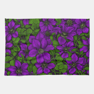 Purple Clematis vine Tea Towel