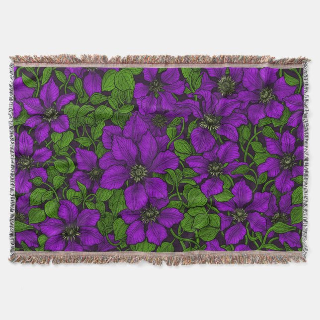 Purple Clematis vine Throw Blanket (Front)