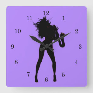 Purple Clock Saxophone Player Woman Custom Colour