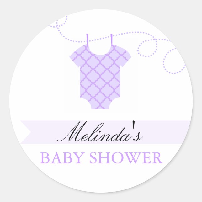Purple clothesline Modern Baby Shower Sticker (Front)