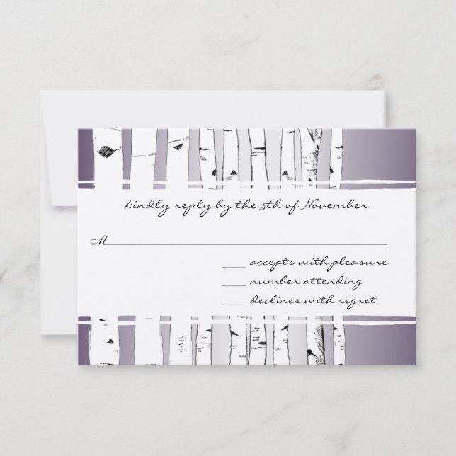 Purple Cloud Birch Tree Wedding RSVP Card (Front)