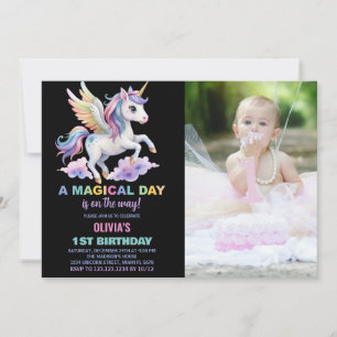 Purple Cloud Unicorn Birthday Invitations photo