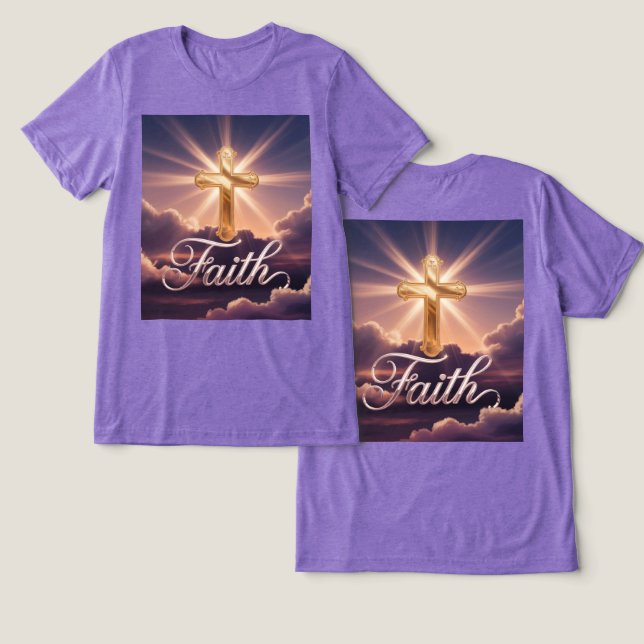 Purple Clouds Gold Cross Faith Tri-Blend Shirt (Design Front & Back)