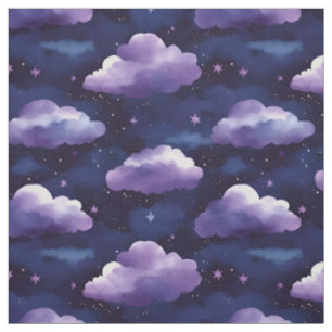 Purple Clouds & Stars on Black Fabric