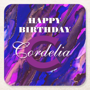 Purple Cloudscape with Copper Square Paper Coaster