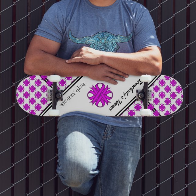 Purple Clover Ribbon by Kenneth Yoncich Skateboard (Outdoor 3)