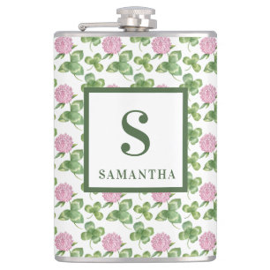 Purple Clover   St Patrick's Day Monogram Hip Flask