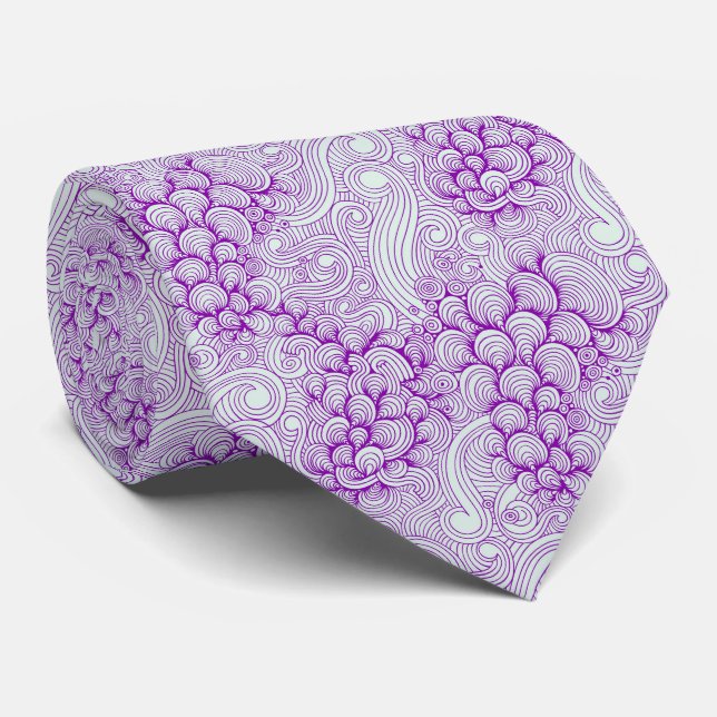 Purple Coastal Seashell Pattern Wedding Tie (Rolled)