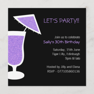 Purple Cocktail Birthday Party Invitation
