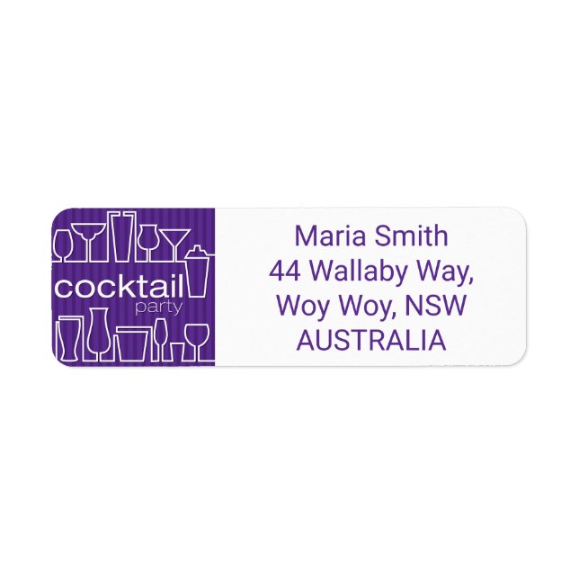 Purple cocktail party return address label (Front)
