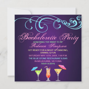 Purple Cocktail Time Bachelorette Party Invitation
