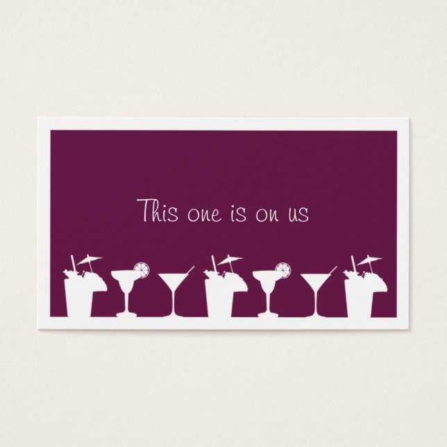 Purple cocktail wedding event custom drink ticket (Front)