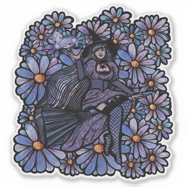 Purple Coffee Witch Daisy Art                      (Front)