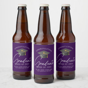 Purple College Graduate Custom Graduation Party Beer Bottle Label