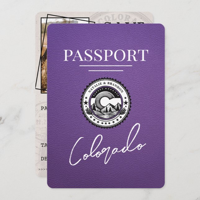 Purple Colorado Passport Save The Date (Front/Back)