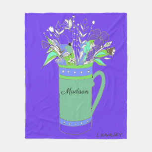 Purple Colorful Flowers In Mug womens Fleece Blanket