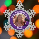 Purple Colour Guard Photo High School Dancer Snowflake Pewter Christmas Ornament<br><div class="desc">This cool customised high school colour guard photo gift features white typography of your team and dancer name on a purple Christmas ornament with a silhouette of a girl leaping and flag spinning. Personalise with your student's photograph and class year as a proud parent.</div>