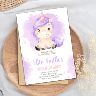 Purple Colour Unicorn Birthday Invitations