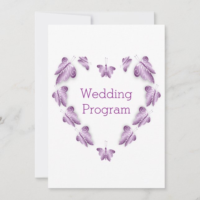 Purple Coloured Butterflies Design Wedding Program (Front)