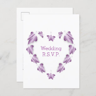 Purple Coloured Butterflies Design Wedding RSVP Invitation Postcard