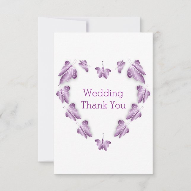 Purple Coloured Butterflies Design Wedding Thank You Card (Front)