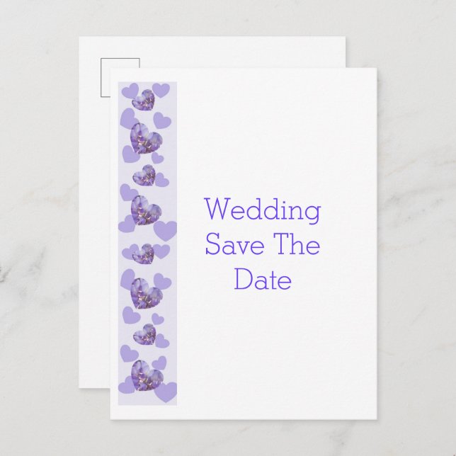 Purple Coloured Floral Heart Wedding Save The Date Announcement Postcard (Front/Back)