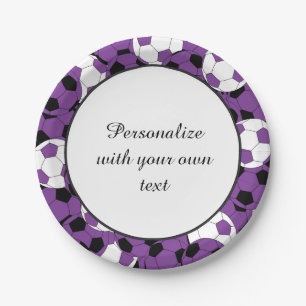 Purple Coloured Soccer Balls Paper Plate