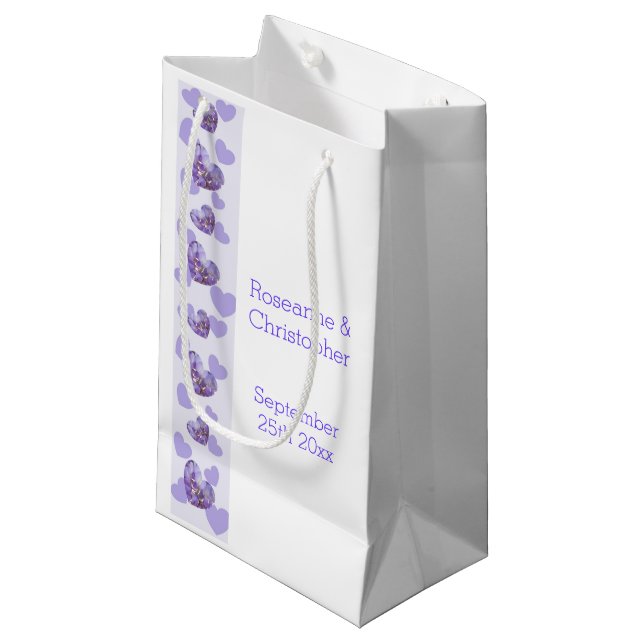 Purple Coloured Wisteria Heart Design Wedding Small Gift Bag (Front Angled)
