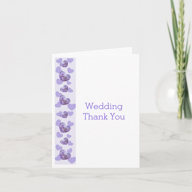 Purple Coloured Wisteria Heart Design Wedding Thank You Card (Front)