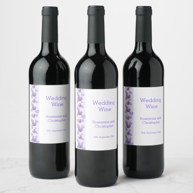 Purple Coloured Wisteria Heart Design Wedding Wine Label (Bottles)