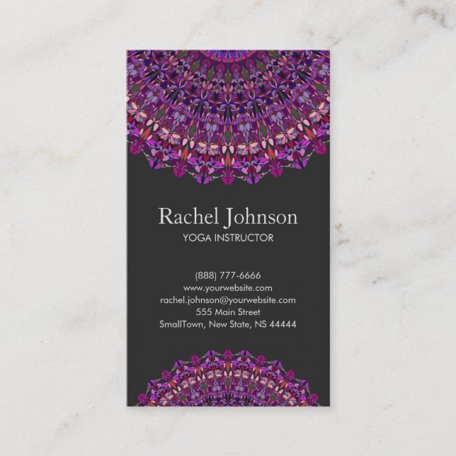 Purple Colourful Floral Mandala Business Card (Front)