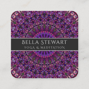 Purple Colourful Floral Mandala Square Business Card
