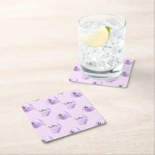 Purple Colourful Flower Botanical Easter Egg Style Square Paper Coaster