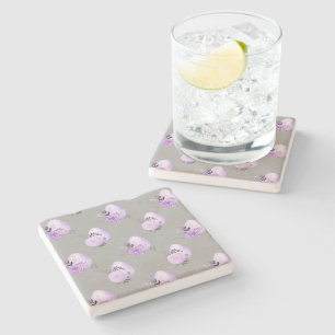 Purple Colourful Flower Botanical Easter Egg Style Stone Coaster