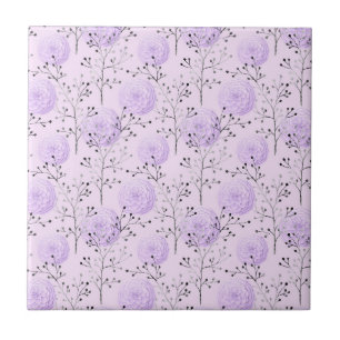 Purple Colourful Flower Botanical Floral Ceramic Tile