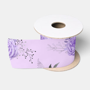Purple Colourful Flower Botanical Floral Pattern Satin Ribbon