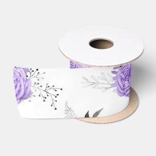 Purple Colourful Flower Botanical Floral Satin Ribbon