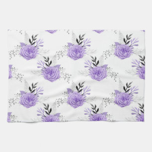 Purple Colourful Flower Botanical Floral Tea Towel
