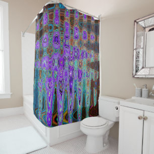 Purple Colourful Groovy Abstract Retro Atomic Wave Shower Curtain
