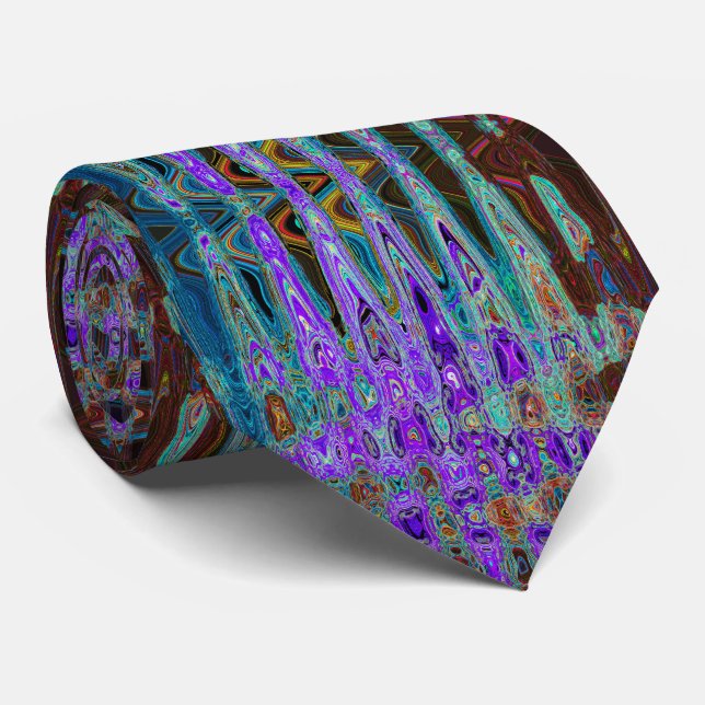 Purple Colourful Groovy Abstract Retro Atomic Wave Tie (Rolled)
